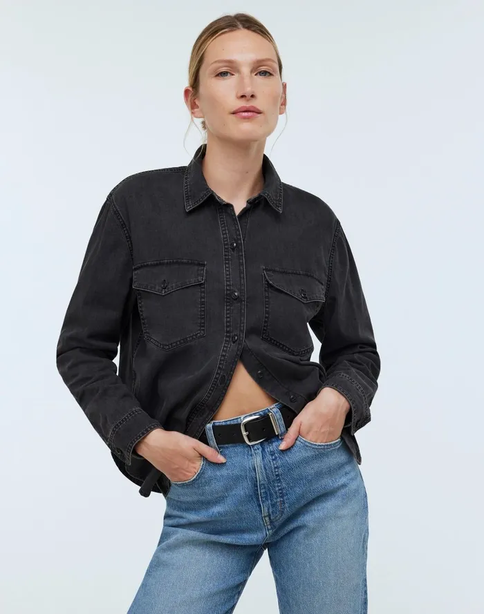 Women Tops and Shirts Madewell Denim Western ButtonUp Shirt In Lunar Wash