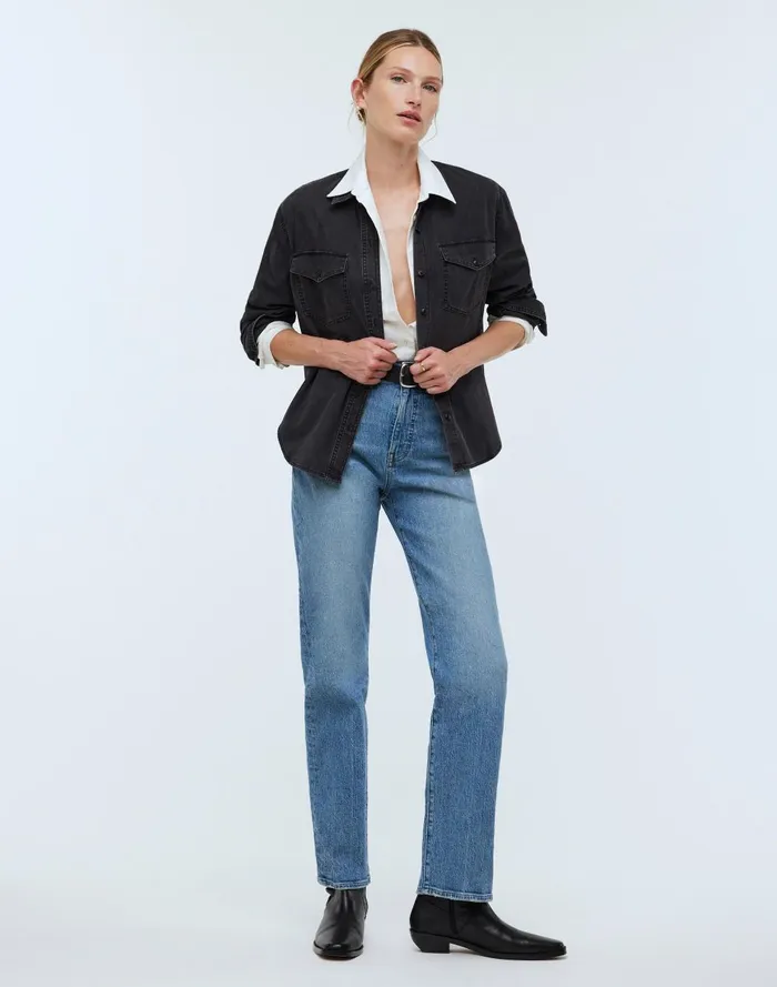 Women Tops and Shirts Madewell Denim Western ButtonUp Shirt In Lunar Wash