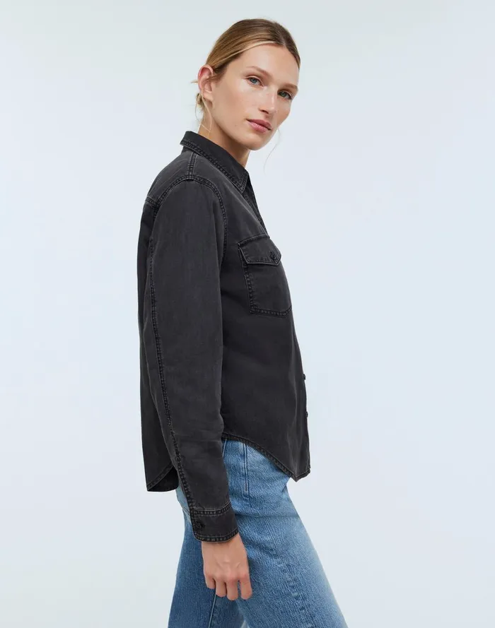 Women Tops and Shirts Madewell Denim Western ButtonUp Shirt In Lunar Wash