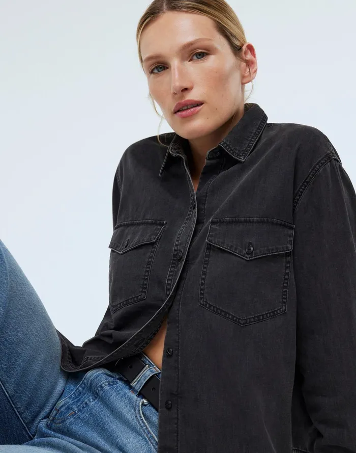 Women Tops and Shirts Madewell Denim Western ButtonUp Shirt In Lunar Wash