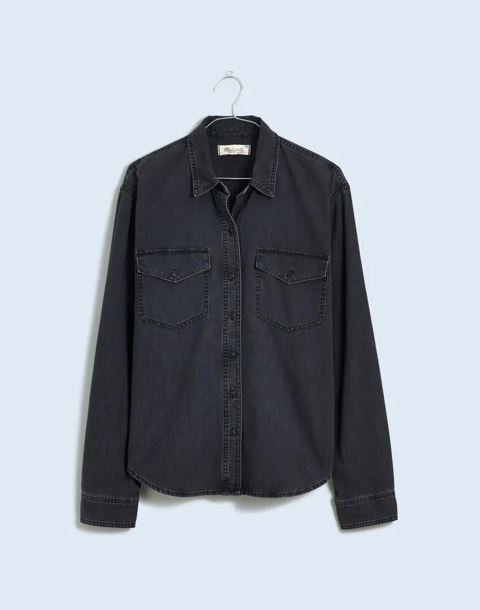 Women Tops and Shirts Madewell Denim Western ButtonUp Shirt In Lunar Wash