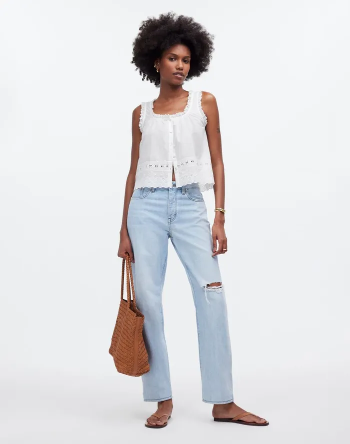 Women Tops and Shirts Madewell Embroidered RuffleTrim Top