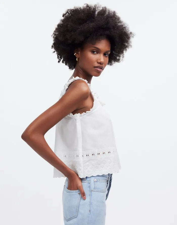 Women Tops and Shirts Madewell Embroidered RuffleTrim Top