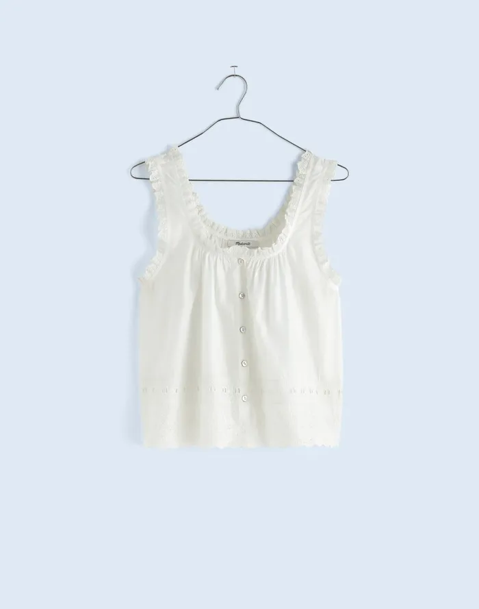 Women Tops and Shirts Madewell Embroidered RuffleTrim Top