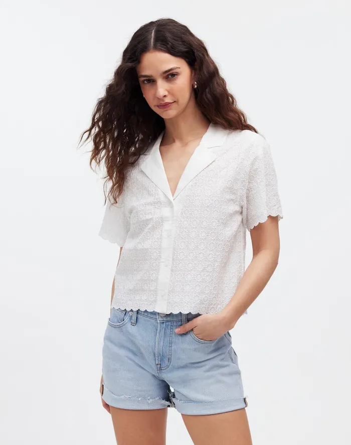 Women Tops and Shirts Madewell Embroidered SemiSheer Resort Shirt