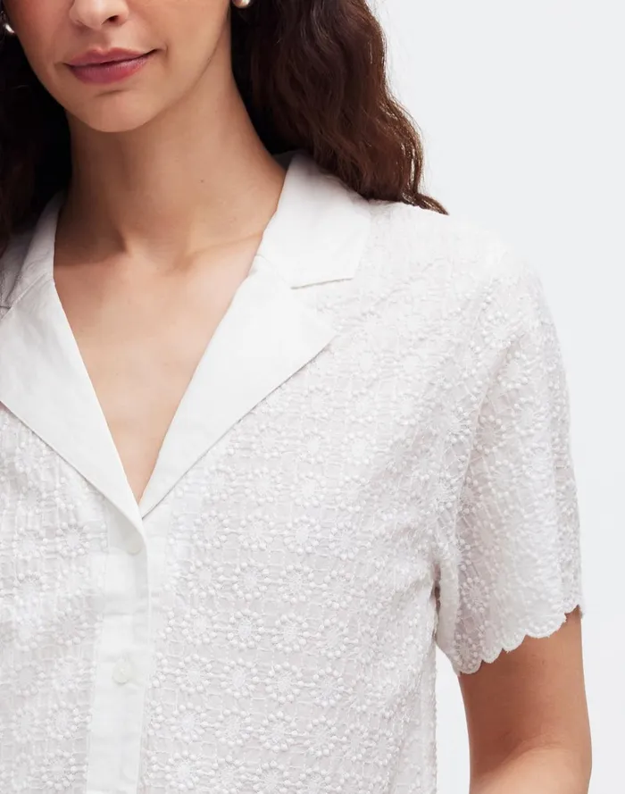 Women Tops and Shirts Madewell Embroidered SemiSheer Resort Shirt
