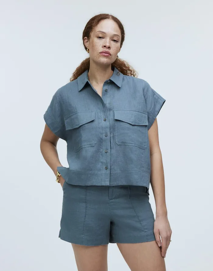 Women Tops and Shirts Madewell FlapPocket ButtonUp Shirt In 100 Linen