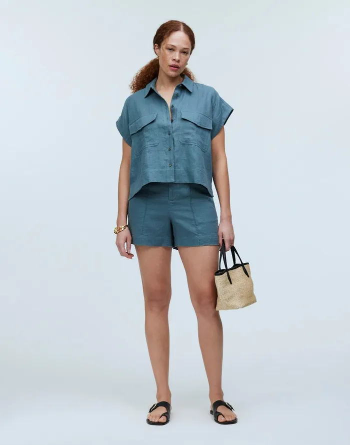 Women Tops and Shirts Madewell FlapPocket ButtonUp Shirt In 100 Linen