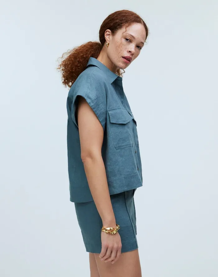 Women Tops and Shirts Madewell FlapPocket ButtonUp Shirt In 100 Linen