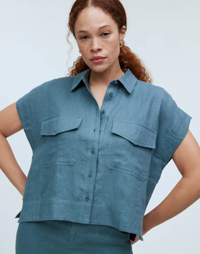 Women Tops and Shirts Madewell FlapPocket ButtonUp Shirt In 100 Linen