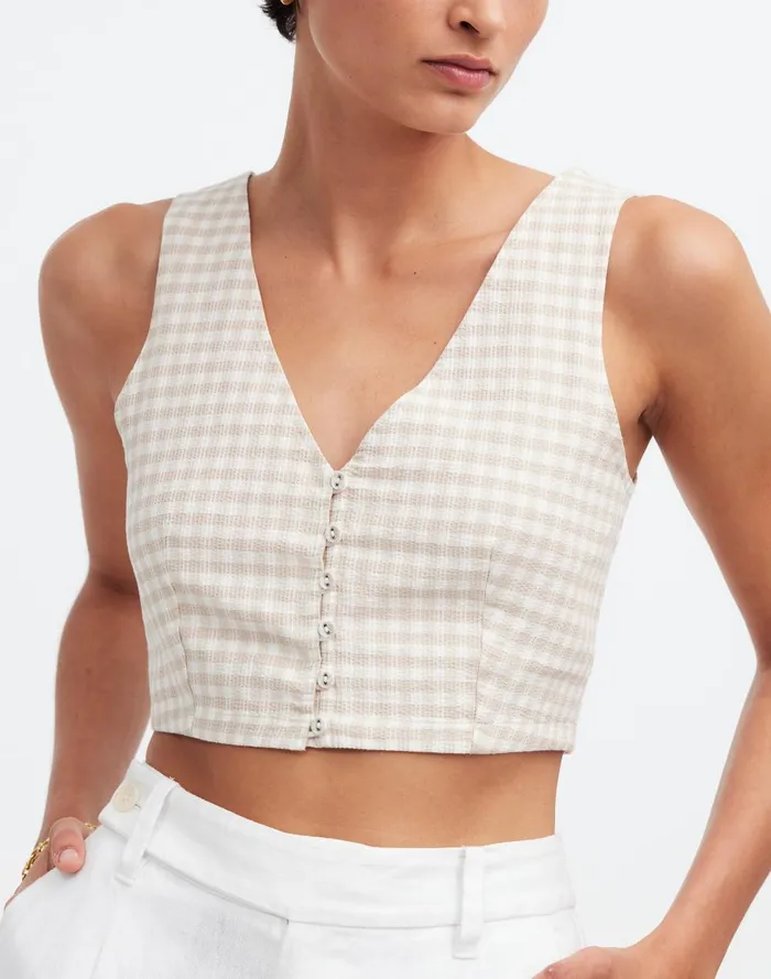 Women Tops and Shirts Madewell Gwen Crop Vest Top In Check