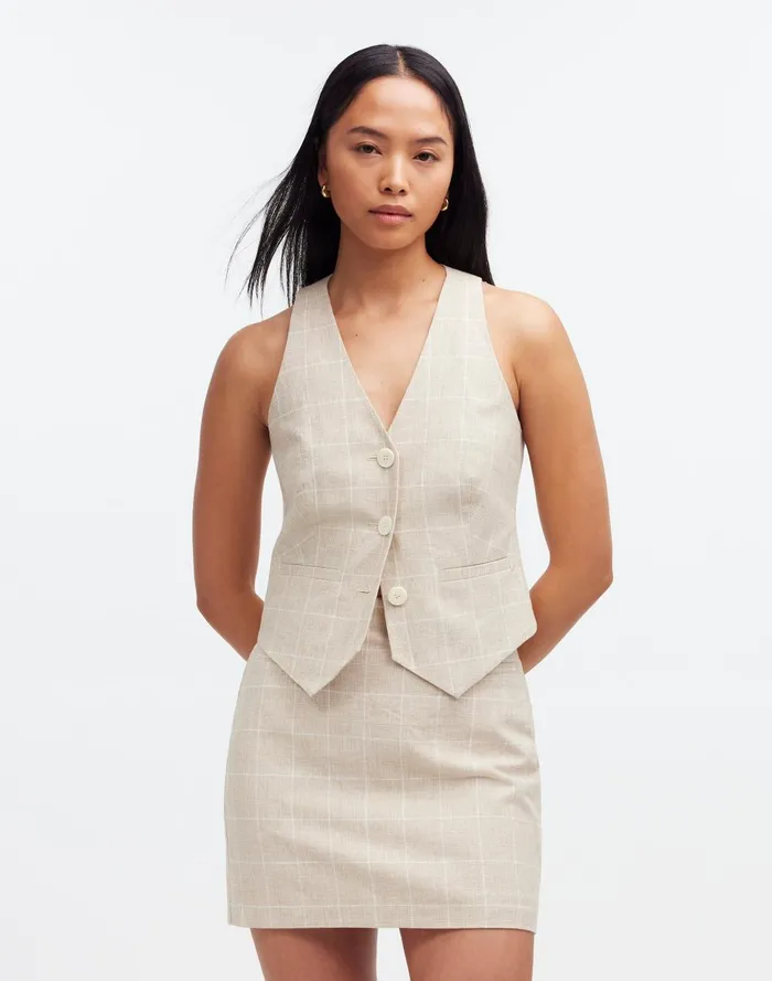 Women Tops and Shirts Madewell Linen Vest Top In Plaid