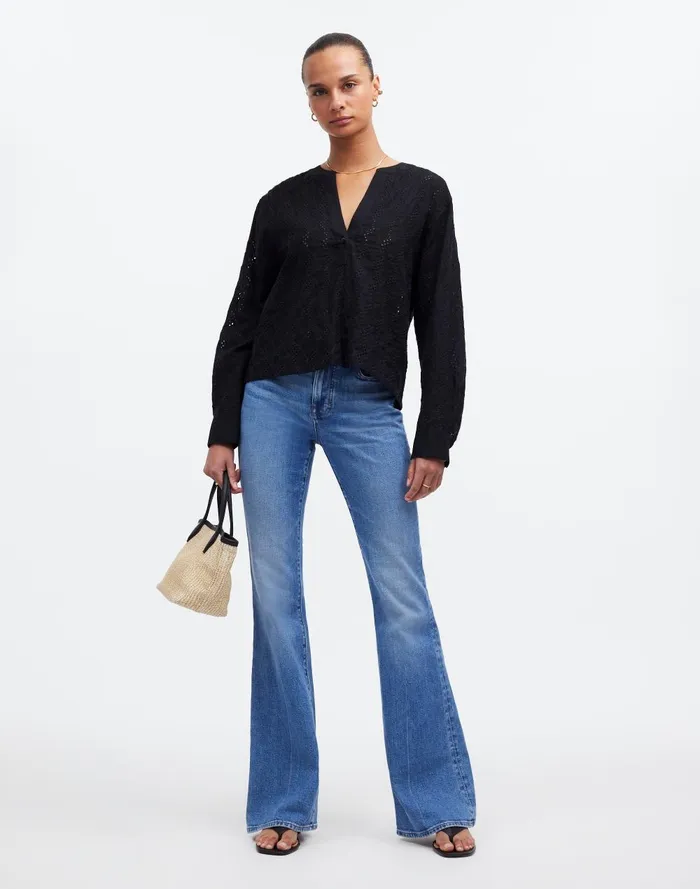 Women Tops and Shirts Madewell LongSleeve Popover Top In Eyelet