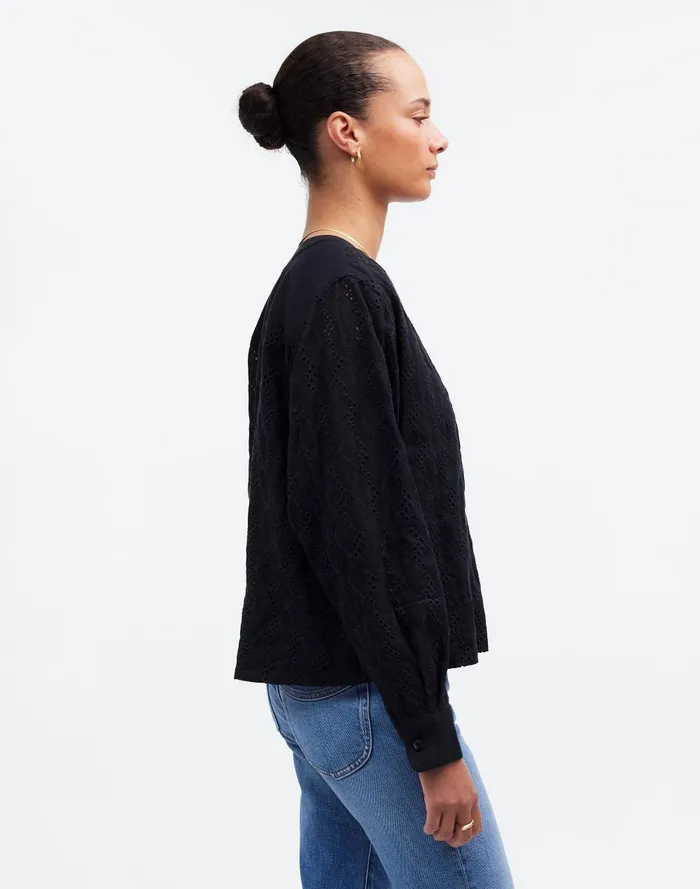 Women Tops and Shirts Madewell LongSleeve Popover Top In Eyelet