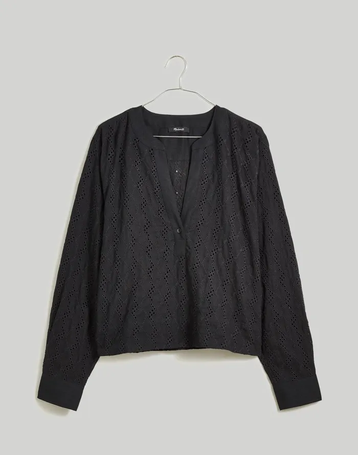 Women Tops and Shirts Madewell LongSleeve Popover Top In Eyelet