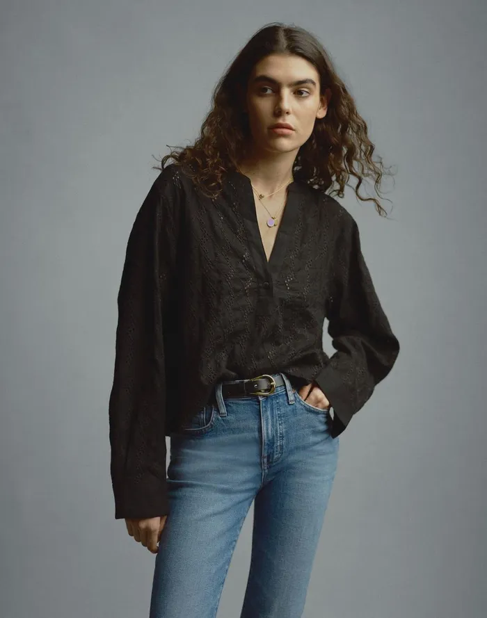 Women Tops and Shirts Madewell LongSleeve Popover Top In Eyelet