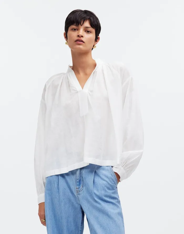Women Tops and Shirts Madewell Shirred LongSleeve Top