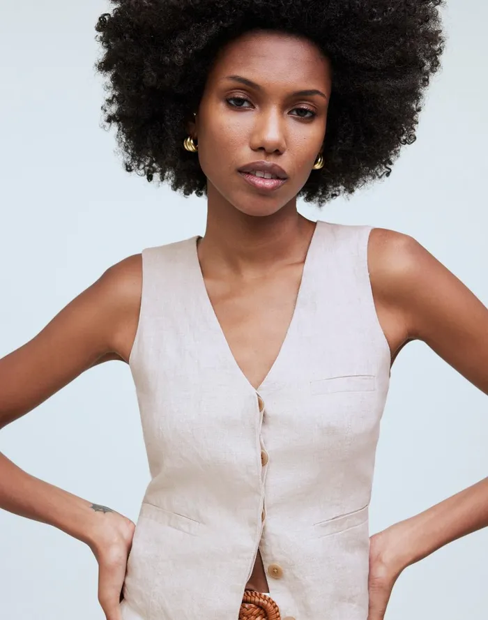Women Tops and Shirts Madewell SingleBreasted Vest In 100 Linen