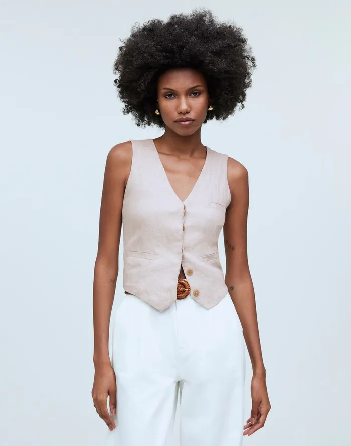Women Tops and Shirts Madewell SingleBreasted Vest In 100 Linen