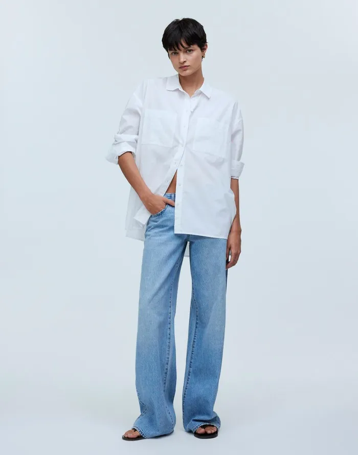 Women Tops and Shirts Madewell The Oversized Straight Hem Shirt In Signature Poplin