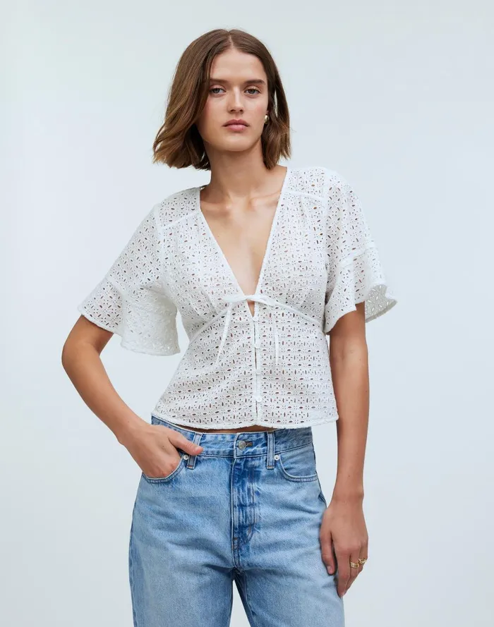 Women Tops and Shirts Madewell TieFront Top In Eyelet