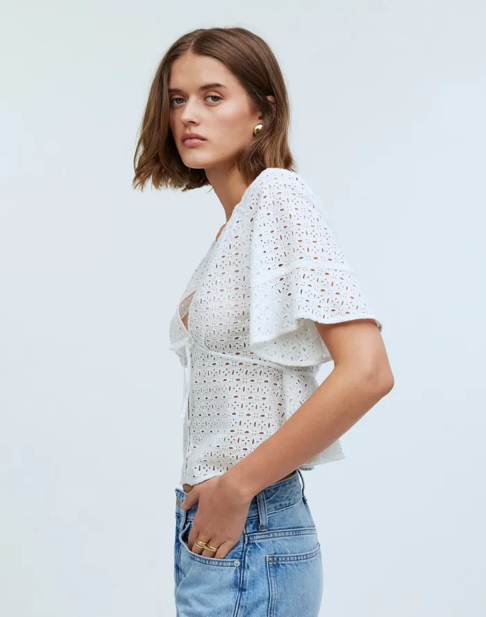 Women Tops and Shirts Madewell TieFront Top In Eyelet