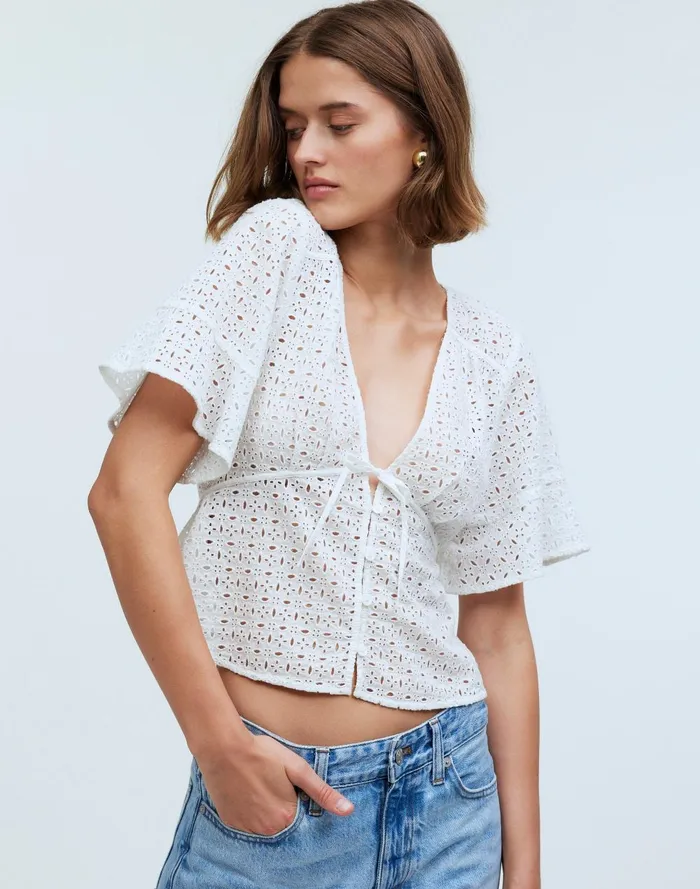 Women Tops and Shirts Madewell TieFront Top In Eyelet