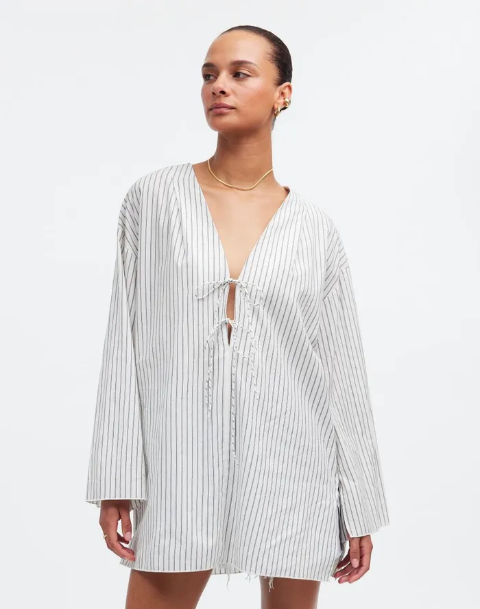 Women Tops and Shirts Madewell TieNeck CoverUp Tunic In Stripe