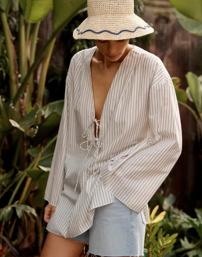 Women Tops and Shirts Madewell TieNeck CoverUp Tunic In Stripe