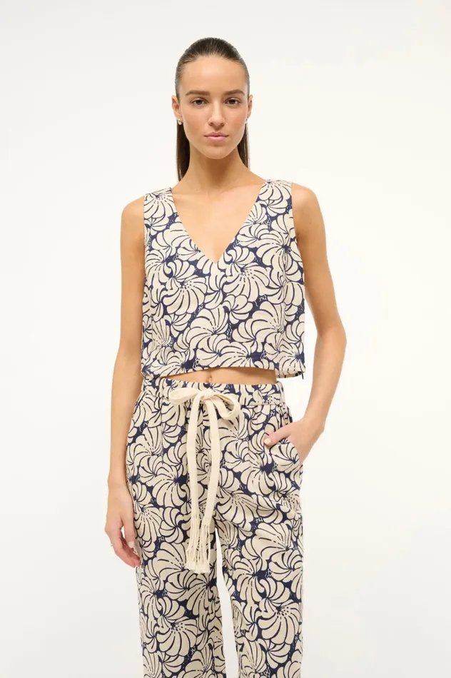 Women Tops STAUD STAUD CATANIA TOP NAVY SCALLOP BLOCK PRINT