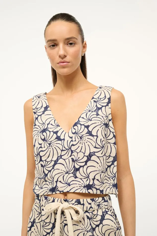 Women Tops STAUD STAUD CATANIA TOP NAVY SCALLOP BLOCK PRINT Women Tops STAUD STAUD CATANIA TOP NAVY SCALLOP BLOCK PRINT