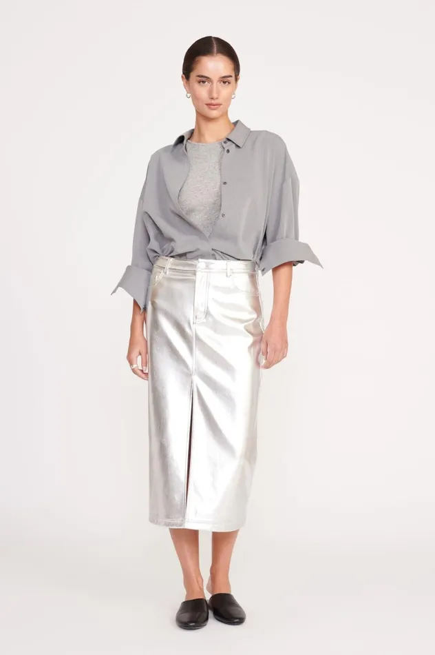 Women Tops STAUD STAUD COLTON SHIRT HEATHER GREY SUITING Women Tops STAUD STAUD COLTON SHIRT HEATHER GREY SUITING