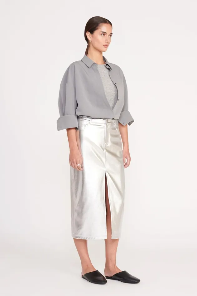 Women Tops STAUD STAUD COLTON SHIRT HEATHER GREY SUITING Women Tops STAUD STAUD COLTON SHIRT HEATHER GREY SUITING