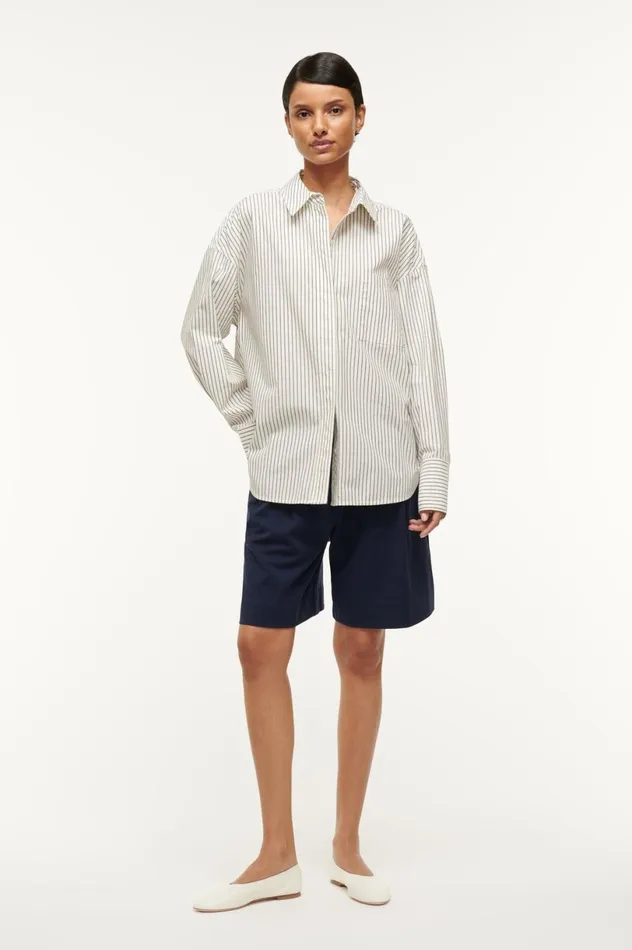 Women Tops STAUD STAUD COLTON SHIRT IVORY MICRO STRIPE