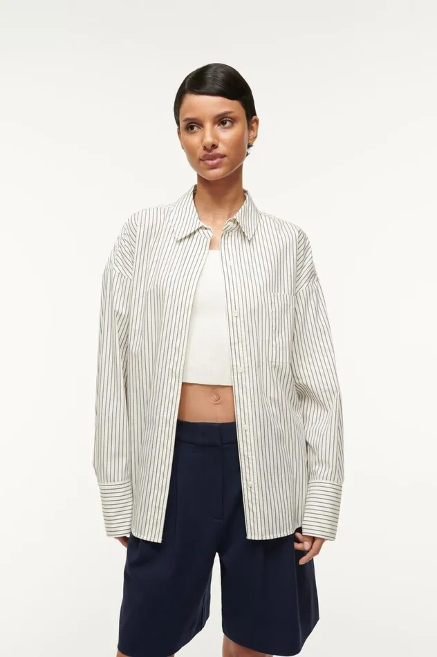 Women Tops STAUD STAUD COLTON SHIRT IVORY MICRO STRIPE