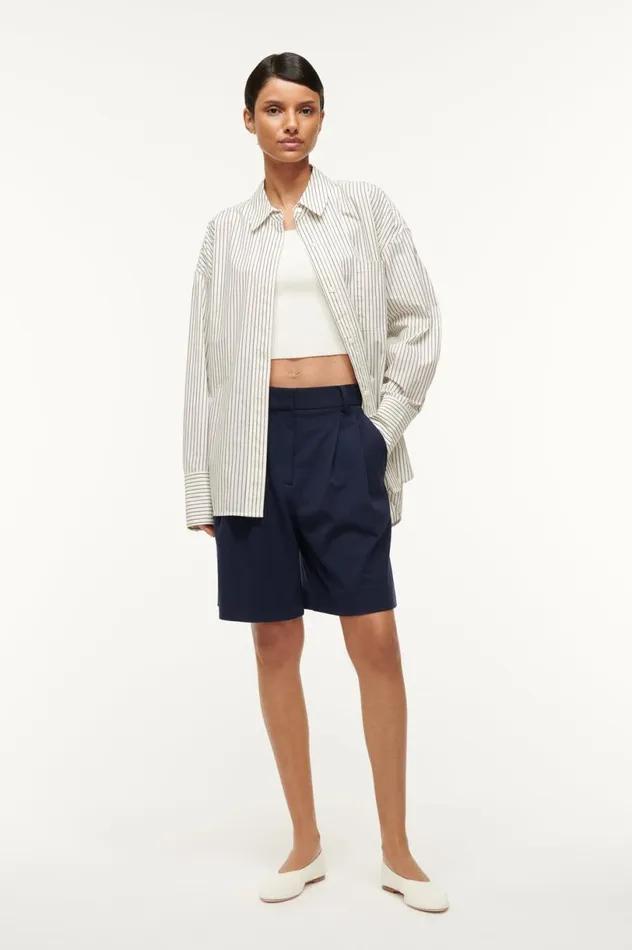 Women Tops STAUD STAUD COLTON SHIRT IVORY MICRO STRIPE