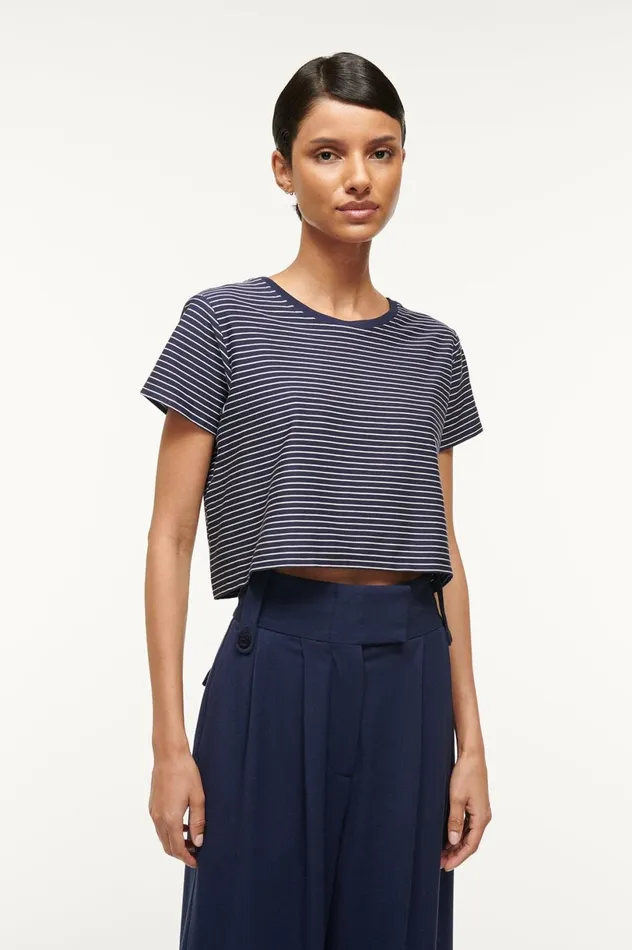 Women Tops STAUD STAUD DEAN TSHIRT NAVY MICRO STRIPE