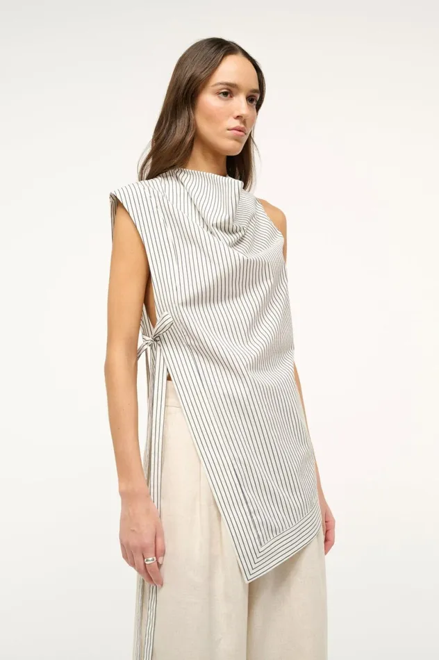 Women Tops STAUD STAUD SAWYER TOP IVORY MICRO STRIPE Women Tops STAUD STAUD SAWYER TOP IVORY MICRO STRIPE
