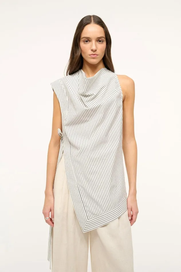 Women Tops STAUD STAUD SAWYER TOP IVORY MICRO STRIPE Women Tops STAUD STAUD SAWYER TOP IVORY MICRO STRIPE