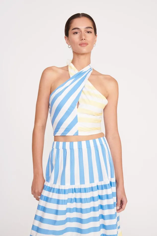Women Tops STAUD STAUD SMOCKED KAI TOP BUTTERCUP SEASHORE STRIPE