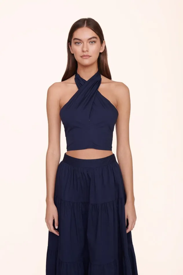 Women Tops STAUD STAUD SMOCKED KAI TOP NAVY