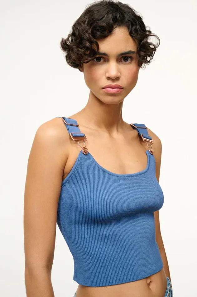 Women Tops STAUD STAUD WRANGLER THE OVERALL RIB TANK DENIM BLUE Women Tops STAUD STAUD WRANGLER THE OVERALL RIB TANK DENIM BLUE