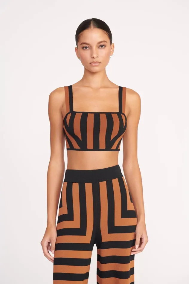 Women Tops STAUD STAUD ZOLA TOP BLACK TAN SEASHORE STRIPE