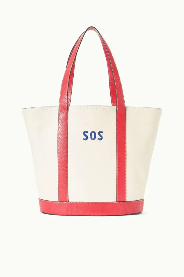 Women Totes STAUD STAUD CUSTOM MONOGRAM ALLORA TOTE CREAM RED ROSE
