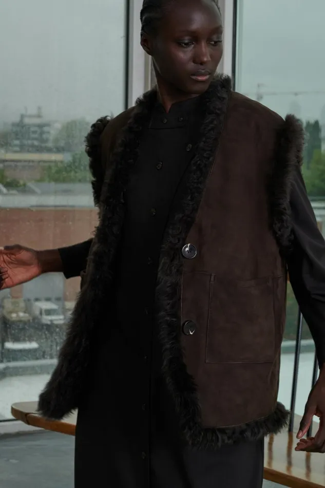 Women VALFREDO WAISTCOAT Brown Soeur Jackets and Coats