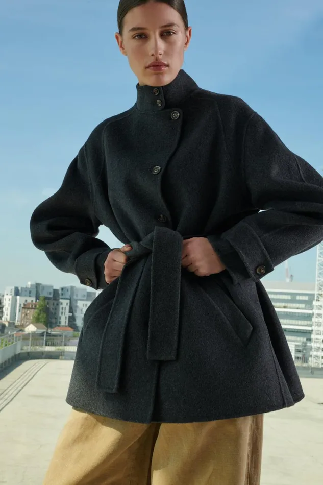Women VILLENEUVE COAT Dark Mottled Grey Soeur Jackets and Coats