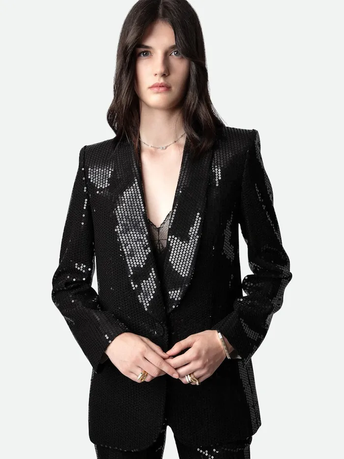 Women Zadig and Voltaire Blazers Vive Sequin Blazer Black