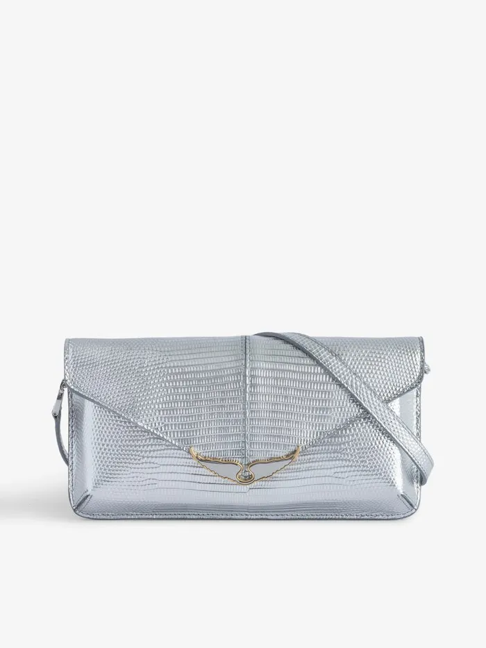Women Zadig and Voltaire Clutches Borderline Embossed Metallic Clutch Silver