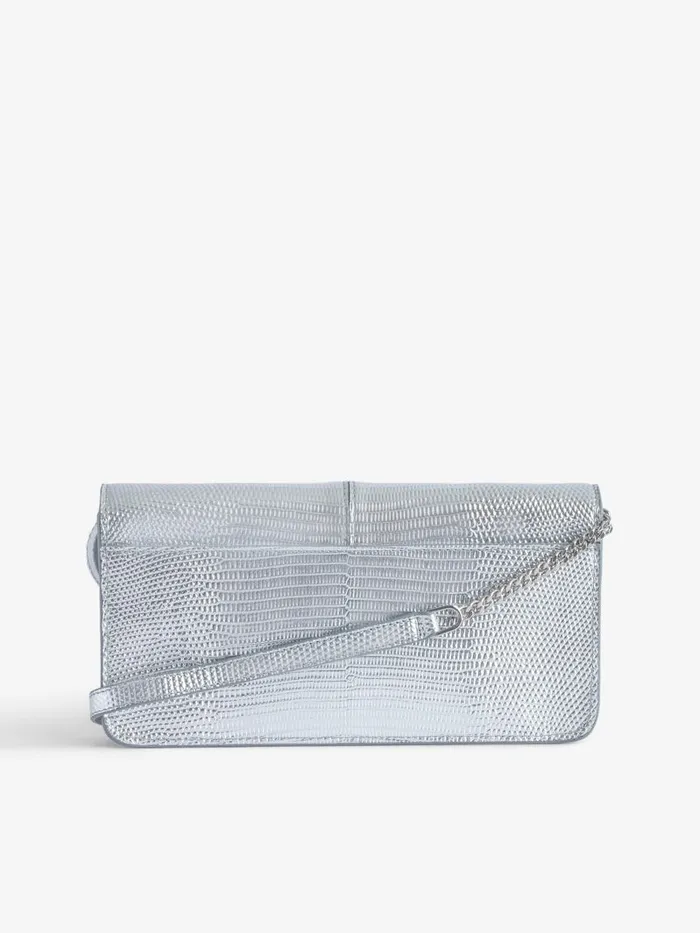 Women Zadig and Voltaire Clutches Borderline Embossed Metallic Clutch Silver