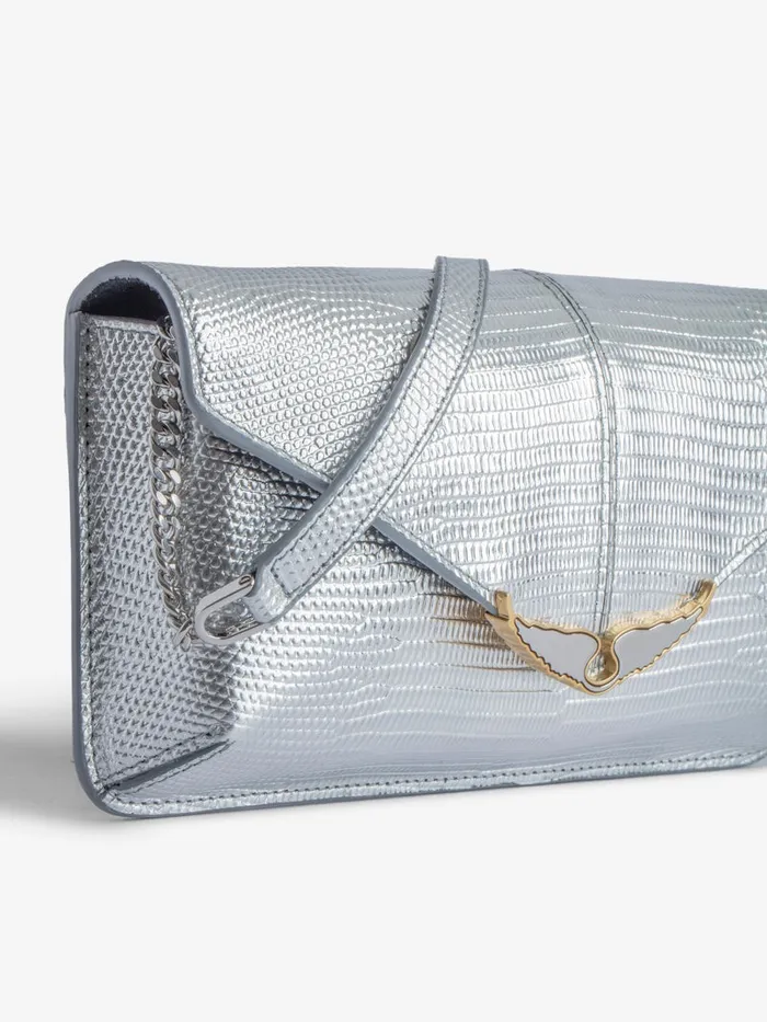 Women Zadig and Voltaire Clutches Borderline Embossed Metallic Clutch Silver